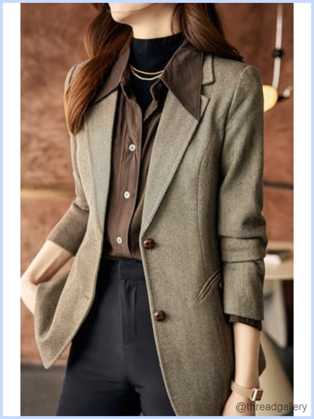 Wool Blend Herringbone Plaid Blazer Notch Lapel Single Breasted Business Casual - Picture 3 of 5